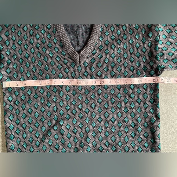 Vintage Pierre Cardin Purple & Green Diamond Print Sweater Size Medium - Picture 7 of 9